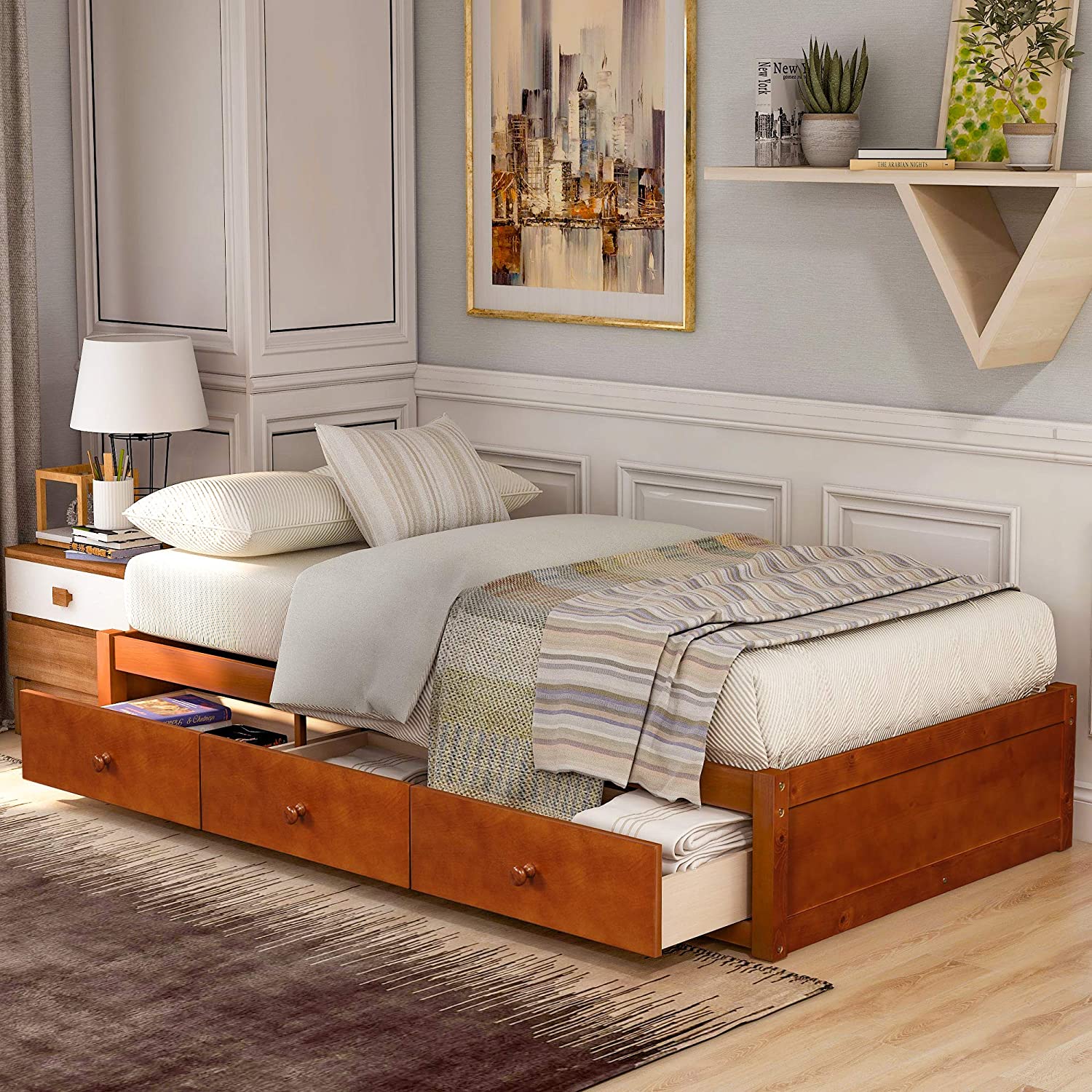 Bed With Compartment The, Memomad Bali Storage Platform Bed With Drawers Twin Size Caramel